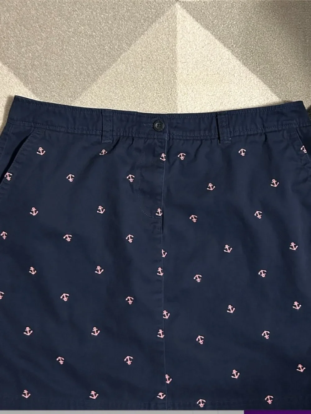 L.L. Bean Anchor⚓️ Embroidered Navy Chino Favorite Fit Preppy Skirt Women's‎ 18P